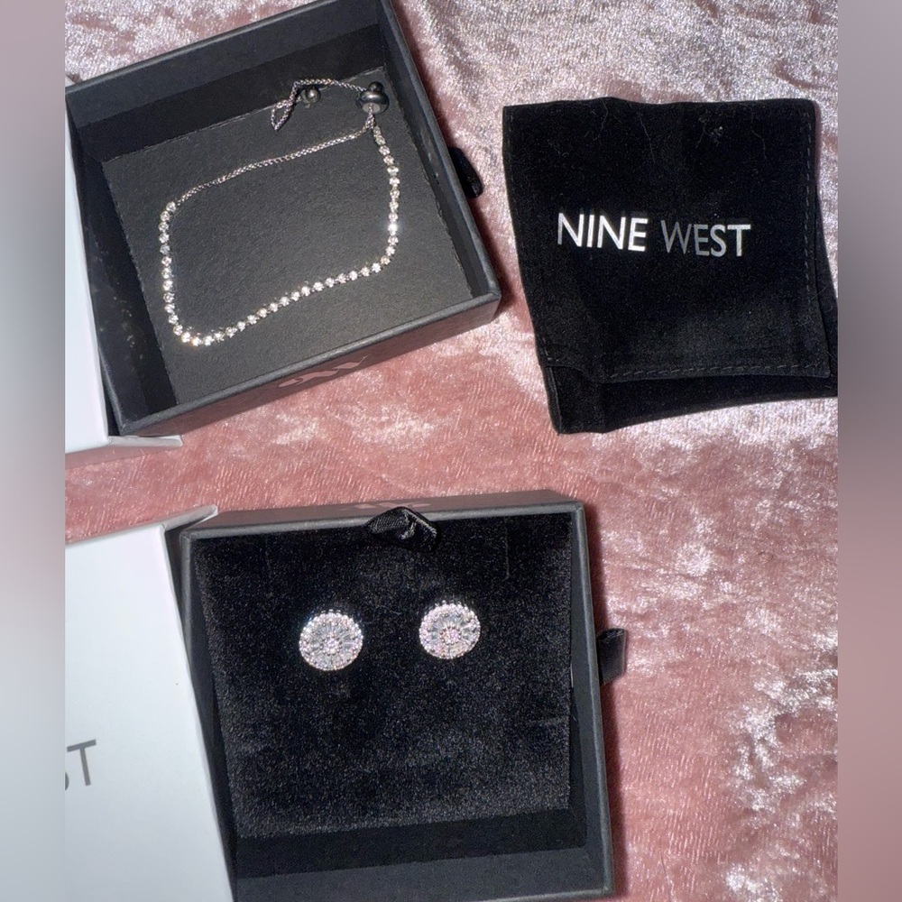Nine West Silver Bracelet and Earring jewelry Set